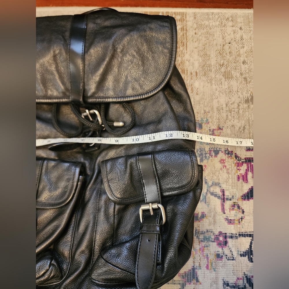Black Leather Multi-Pocket Backpack - image 8